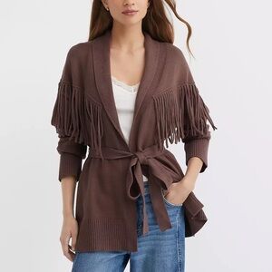 Loft Fringe Belted Cardigan Sweater